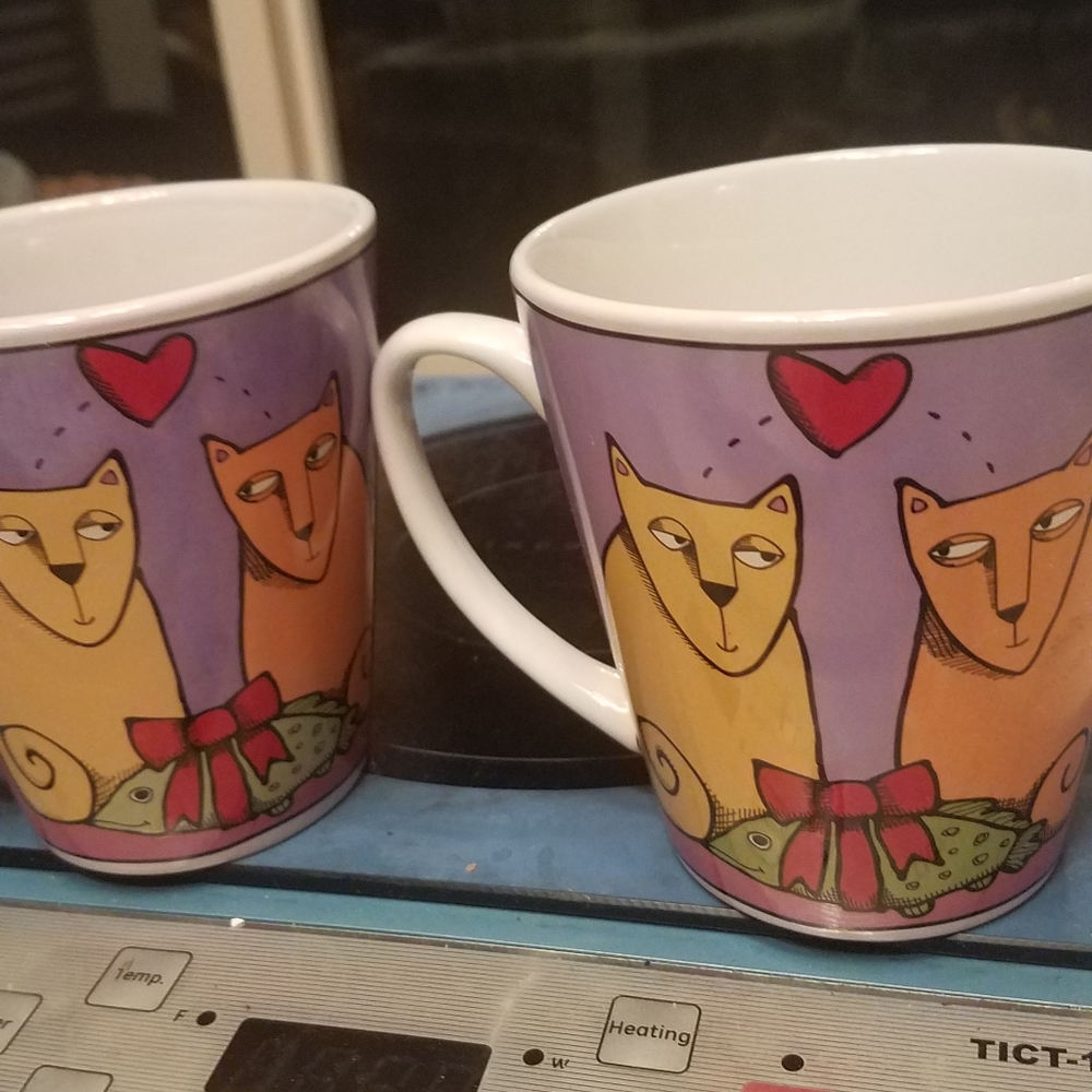 Ursula Dodge cat mugs  last pair bird on head
